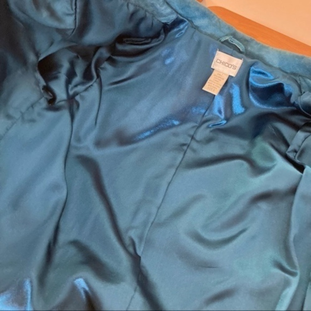 Chico's Teal Suede Leather Cropped Jacket Blazer Size 0 - Picture 8 of 12